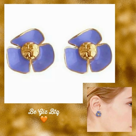 Tory Burch Jewelry - 🆕 Tory Burch Authentic Small Purple Resin Fleur & Gold Tone Logo Stud Earrings